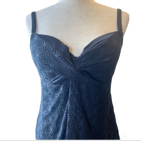 Swimsuits For All Swim Top Mesh Crochet Overlay Tankini Split Fr Underwire 8 - Picture 3 of 11